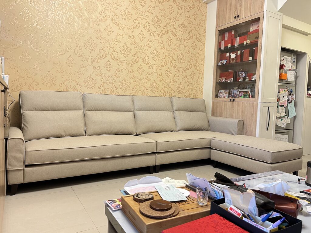 【客戶案例分享】台中太平合成皮高背Ｌ型沙發訂製